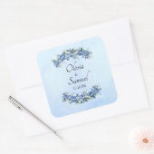 Bruid & Bruidegom Namen & Datum Blauwe Pioen  Vierkante Sticker (Envelop)