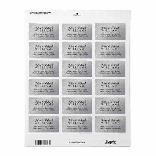 Bruid bruidegom namen Home Adres Label Faux Silver (Full Sheet)