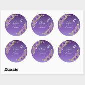 Bruid & Bruidegom Namen Paarse Mauve Bloemen & Wit Ronde Sticker (Vel)