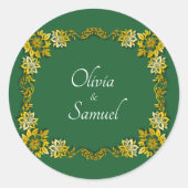 Bruid & Bruidegom Namen Smaragdgroen & Goud Ronde Sticker (Voorkant)