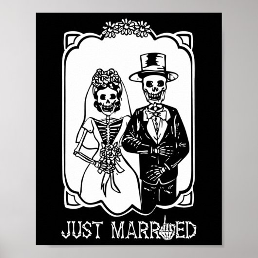 Bruid Bruidegom Net Getrouwd Skelet Halloween Kopp Poster (Voorkant)