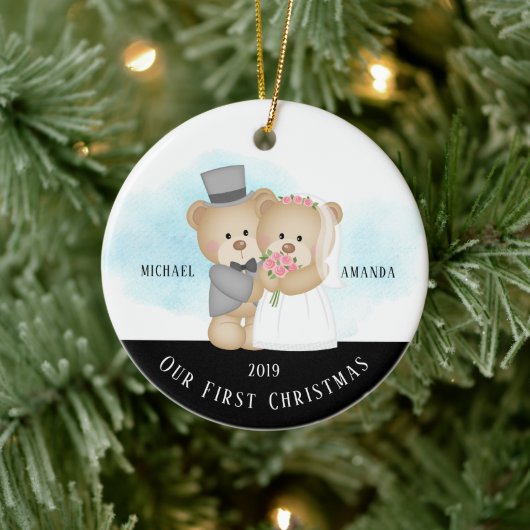 Bruid & Bruidegom Ons eerste kerstfeest Keramisch Ornament (Boom)