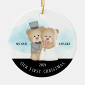 Bruid & Bruidegom Ons eerste kerstfeest Keramisch Ornament (Voorkant)