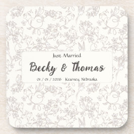 Bruid & Bruidegom op witte bloem Bruiloft Feest Bier Onderzetter