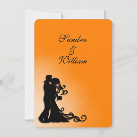 Bruid, Bruidegom Oranje en Zwart Trouw Uitnodiging (Achterkant)
