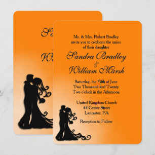 Bruid, Bruidegom Oranje en Zwart Trouw Uitnodiging