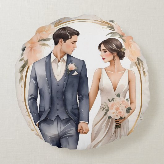 Bruid & bruidegom Paar in Liefde Rond Kussen (Achterkant)