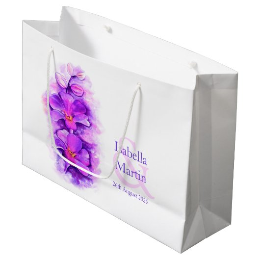 Bruid bruidegom paarse orchidee bruiloft gunst cad groot cadeauzakje (Voorkant Gekanteld)