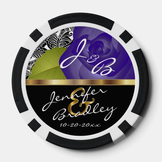 Bruid & bruidegom Paarse Roos bruiloft ontwerp Pokerchips (Achterkant)