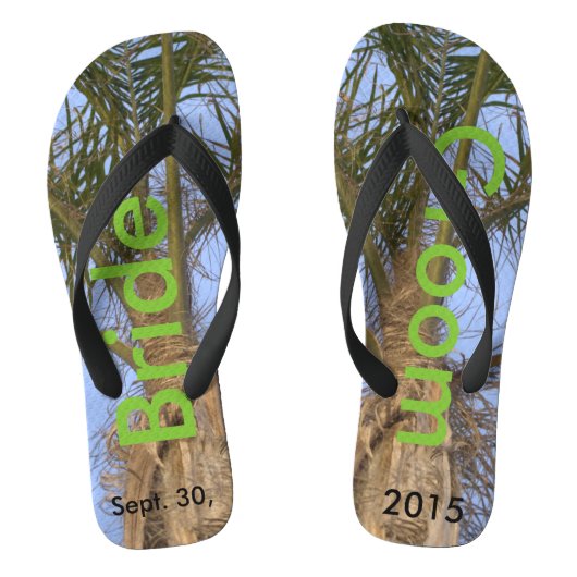 Bruid Bruidegom Palmbomen Blauwe Lucht Teenslippers (Voetbed)