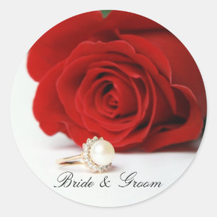 Bruid & bruidegom Ronde Stickers met rode Rose