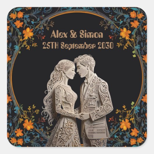 Bruid & bruidegom Royal Classic Vierkante Sticker (Voorkant)