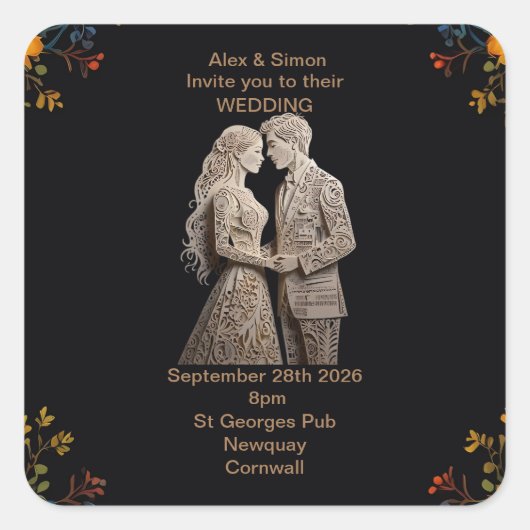 Bruid & bruidegom Royal Classic Vierkante Sticker (Voorkant)