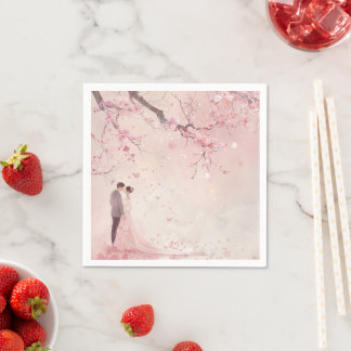Bruid & Bruidegom Roze Theme Wedding Servet
