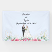 Bruid, bruidegom & Rozen huwelijksfeest Banner (Horizontaal)