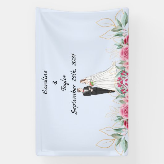 Bruid, bruidegom & Rozen huwelijksfeest Banner (Verticaal)