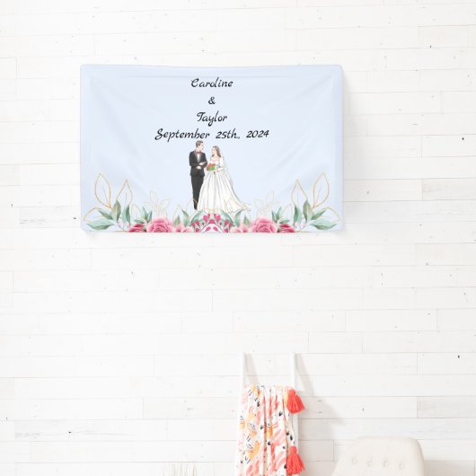 Bruid, bruidegom & Rozen huwelijksfeest Banner (Insitu)