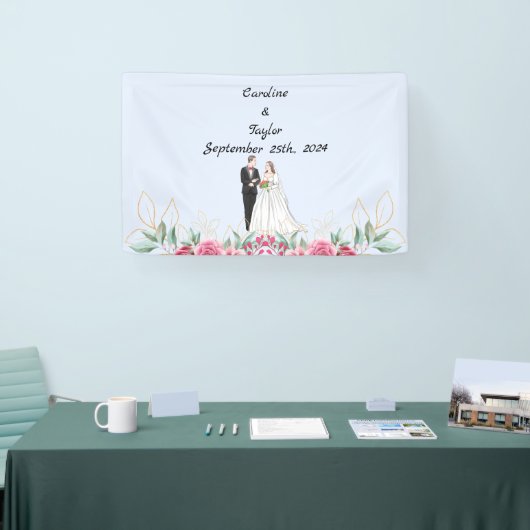 Bruid, bruidegom & Rozen huwelijksfeest Banner