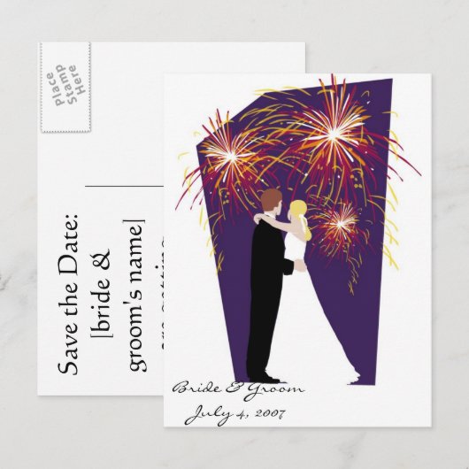 Bruid & Bruidegom Save the Date-July 4th Weddings Aankondigingskaart (Voorkant / Achterkant)