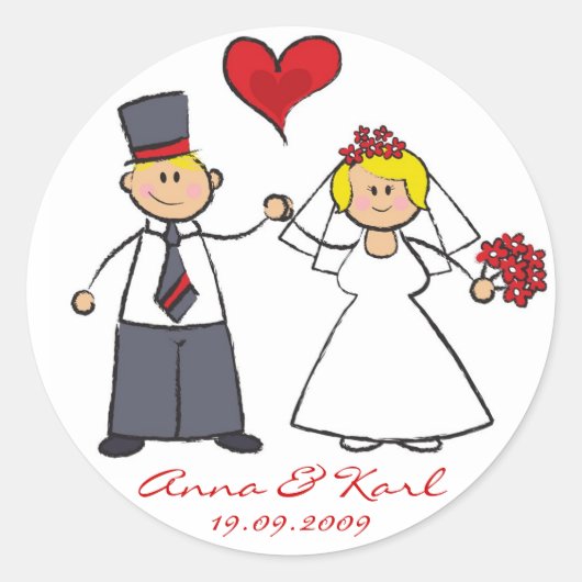 Bruid & bruidegom Schattige paar Mr. & Mrs. bruilo Ronde Sticker (Voorkant)