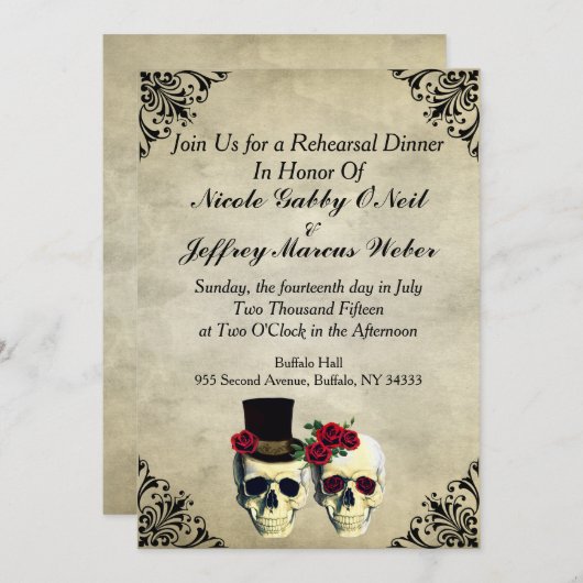 bruid & bruidegom schedel bruiloft repetitie uitno kaart (Voorkant / Achterkant)