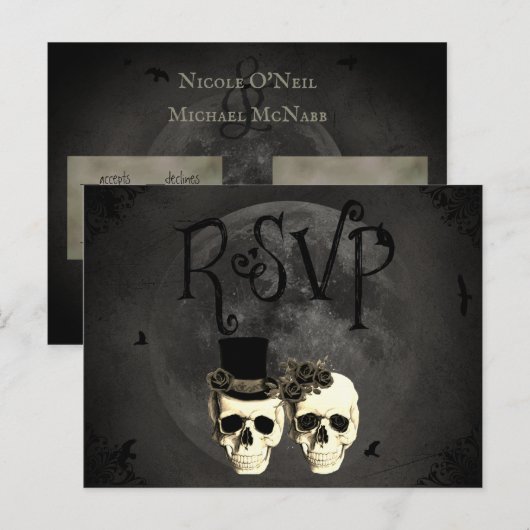 bruid & bruidegom schedel bruiloft RSVP Kaart (Voorkant / Achterkant)