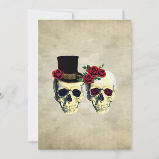 bruid & bruidegom schedel Gothic rustieke bruiloft Kaart (Achterkant)