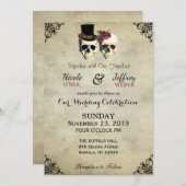 bruid & bruidegom schedel Gothic rustieke bruiloft Kaart (Voorkant / Achterkant)