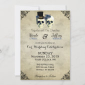 bruid & bruidegom schedel Gothic rustieke bruiloft Kaart (Voorkant)