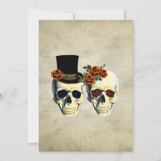 bruid & bruidegom schedel Gothic rustieke bruiloft Kaart (Achterkant)
