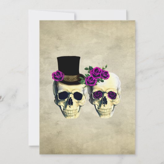 bruid & bruidegom schedel Gothic rustieke bruiloft Kaart (Achterkant)