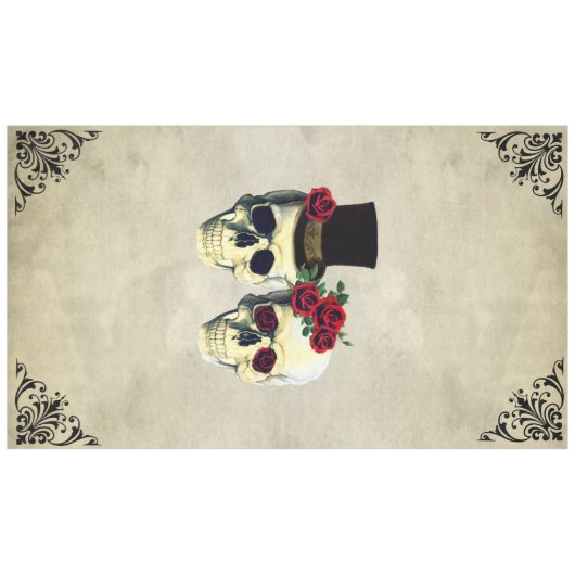 bruid & bruidegom schedel Gothic rustieke bruiloft Tafelkleed (Voorkant (Horizontaal))