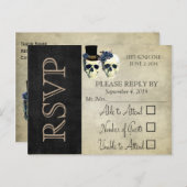 bruid & bruidegom schedel Gothic rustieke bruiloft Uitnodiging Briefkaart (Voorkant / Achterkant)