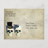 bruid & bruidegom schedel Gothic rustieke bruiloft Uitnodiging Briefkaart (Achterkant)