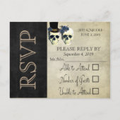 bruid & bruidegom schedel Gothic rustieke bruiloft Uitnodiging Briefkaart (Voorkant)