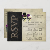 Bruid & bruidegom schedel Paarse rustieke bruiloft Uitnodiging Briefkaart (Voorkant / Achterkant)