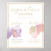 Bruid & Bruidegom Signature Drankjes Aquarel Cockt Poster (Voorkant)