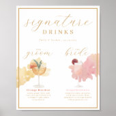 Bruid & Bruidegom Signature Drankjes Aquarel Cockt Poster (Voorkant)