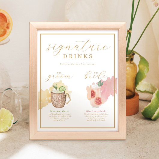 Bruid & Bruidegom Signature Drankjes Waterverf Coc Poster