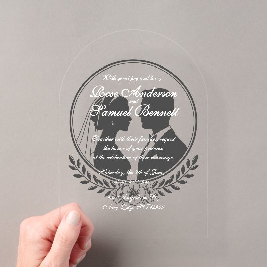 Bruid Bruidegom Silhouet Acryl Uitnodiging (Insitu (Draagbaar))