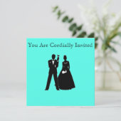 Bruid & bruidegom silhouetten op blauw kaart (Staand voorkant)