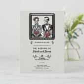 Bruid & Bruidegom Skelet Koppel Grijs Bloemig Huwe Kaart (Staand voorkant)