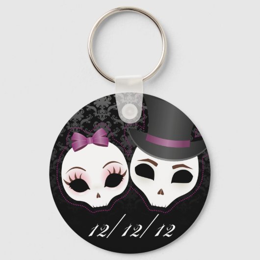 Bruid & Bruidegom Skullie (Paars) Sleutelhanger (Voorkant)