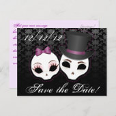 Bruid & Bruidegom Skullies (Violet) Bewaar de datu Aankondigingskaart (Voorkant / Achterkant)