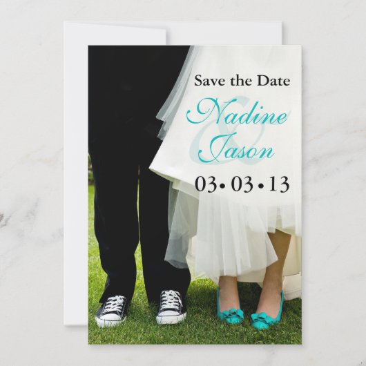 Bruid & Bruidegom Sneakers & Hoge Hakken Save the Date (Voorkant)
