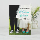 Bruid & Bruidegom Sneakers & Hoge Hakken Save the Date (Staand voorkant)