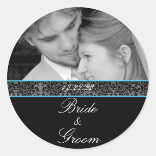 Bruid & Bruidegom Sticker Foto zwart met Blue Trim