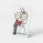 Bruid & Bruidegom Stokfiguren Trouwen Ja, Ik Wil  Reclamebord Met Voetstuk (Voorkant)