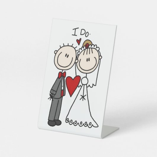 Bruid & Bruidegom Stokfiguren Trouwen Ja, Ik Wil  Reclamebord Met Voetstuk (Voorkant)
