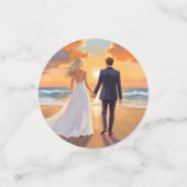 Bruid & Bruidegom Strand Bruiloft Aquarel Confetti (Kleine voorkant)
